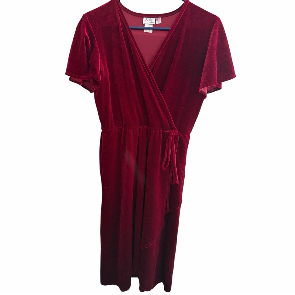 Vtg 90’s Velour Elegant Red Wrap Dress. 💃 - Picture 2 of 5